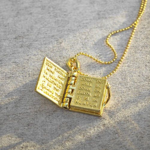 Vintage Religious Holy Bible Book Openable Pendant Necklace for Office WomenMen Gold Plated Zinc Alloy Factory Price Link