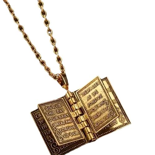 Vintage Religious Holy Bible Book Openable Pendant Necklace for Office WomenMen Gold Plated Zinc Alloy Factory Price Link
