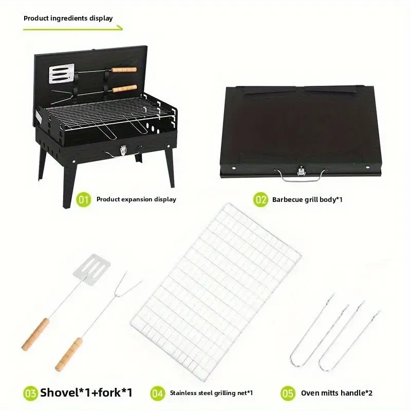 Portable Foldable Charcoal BBQ Grill with Tools for Outdoor Camping Picnic