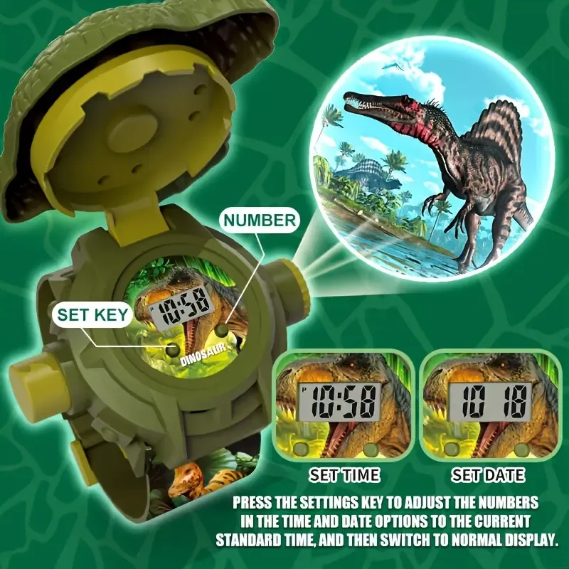Kids Dinosaur Projector Watch 24 Images Digital Wristwatch with Adjustable Strap for Children Age 3+