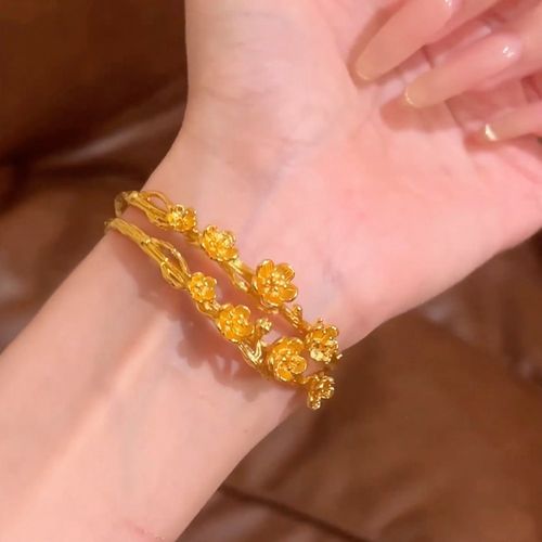 Lucky Gold Plum Blossom Bracelet | Double Layer Adjustable Bangle for Gifting & Daily Wear