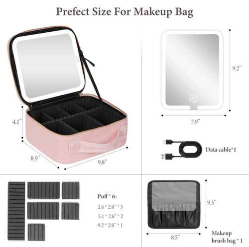 Portable Travel Makeup Bag with Detachable LED Mirror