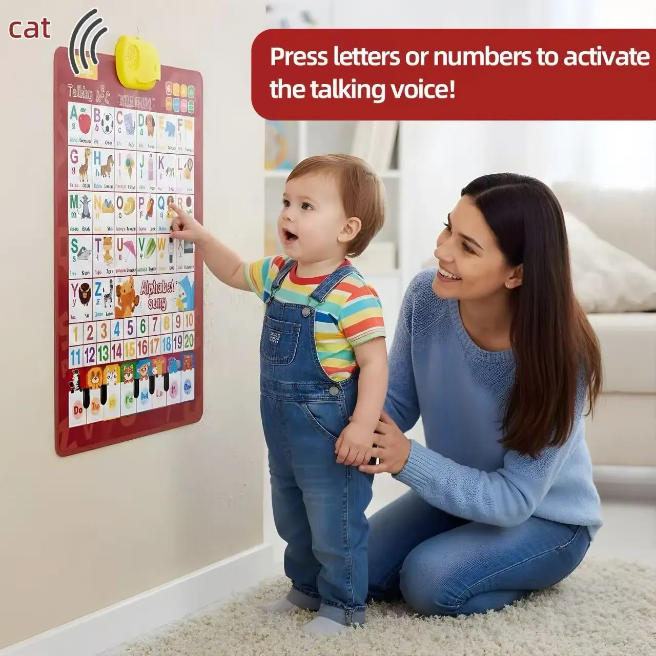 Bilingual English Spanish Interactive Talking Poster Educational Toy for Kids Toddlers Learning Alphabet Numbers Piano