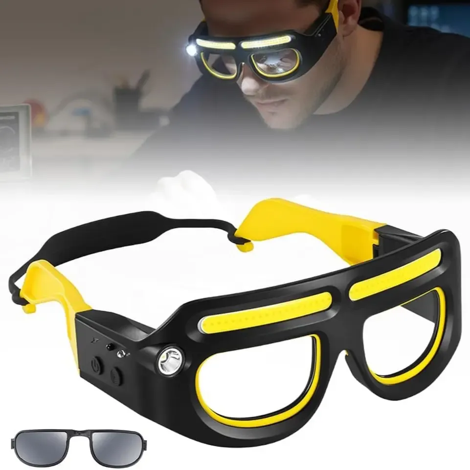 Hands Free LED Headlamp Glasses 5 Modes COB XPE Work Light Waterproof Rechargeable Safety Glasses for Repair Hiking Cycling