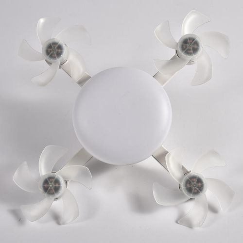 4-Head Foldable LED Ceiling Fan Light with Remote Control E27 Base Free Base and Extension Rod 3-Speed Wind 3-Color Dimmable