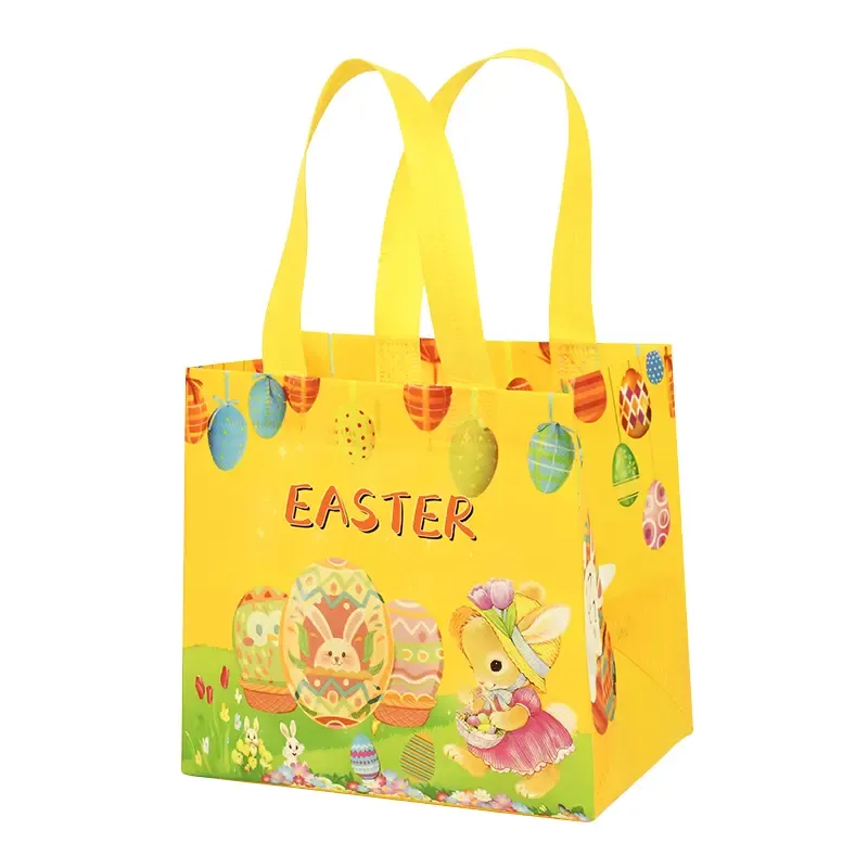 Easter Non Woven Tote Bag Reusable Easter Egg Hunt Gift Bag with Handles for Kids Party Favors