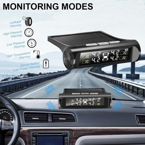 Solar TPMS Car Tire Pressure Monitor with 4 External Sensors