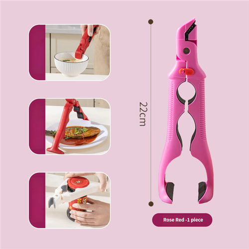Heat-Resistant Anti-Hot Kitchen Clip with Bottle Opener Non-Slip Bowl Holder (Pink)