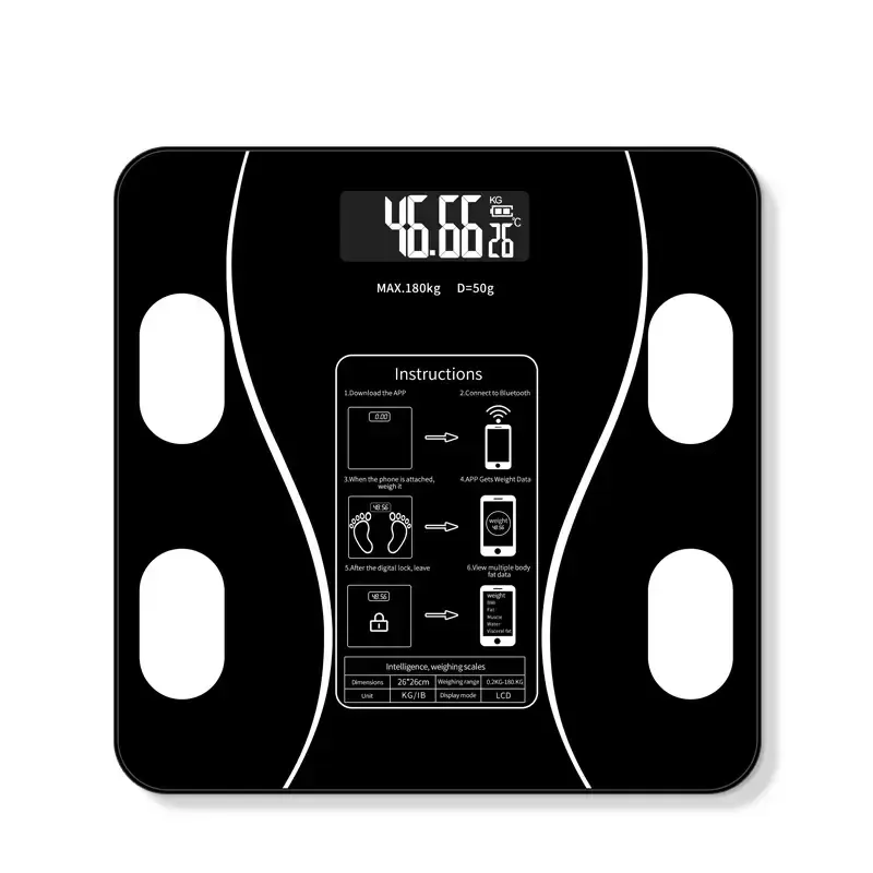 Smart Bluetooth Body Fat Scale with USB Charging, 180kg High Precision Body Composition Monitor for Weight, Fat, Muscle and Water Tracking, Sync with Health Apps