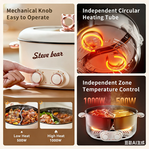 6L Electric Divided Hot Pot – Dual Temp Control, Non-Stick, Family-Size for 6-8 People