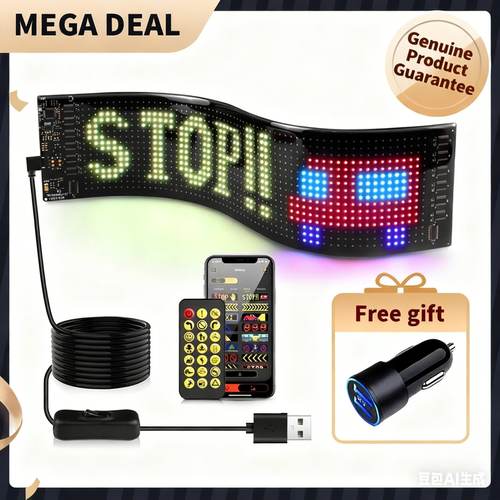 14.6 inch Car mounted LED Demon Eye Flexible Screen Smart APP Remote Dual control Dynamic Display Decorative Light Car Charger Included