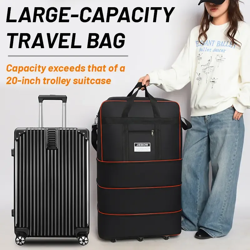 Large Waterproof Wear Resistant Expandable Travel Bag 50cm Width 30cm Thickness 90cm Height with Wheels Free Password Lock