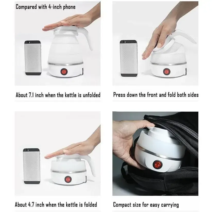 Travel Foldable Electric Kettle Collapsible Silicone Water Heater 0.6L Safe Portable for Trip and Camping