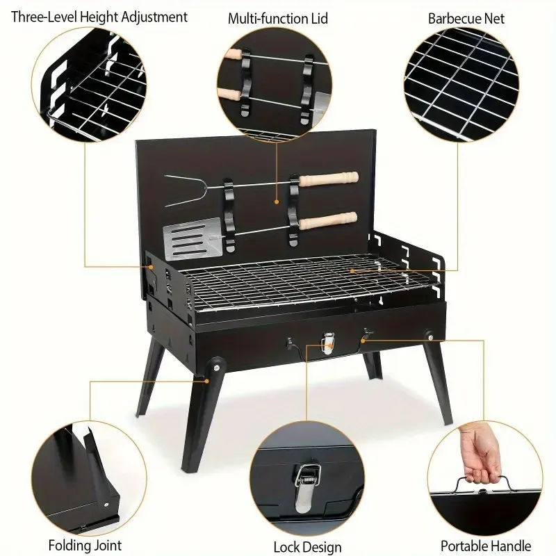 Portable Foldable Charcoal BBQ Grill with Tools for Outdoor Camping Picnic