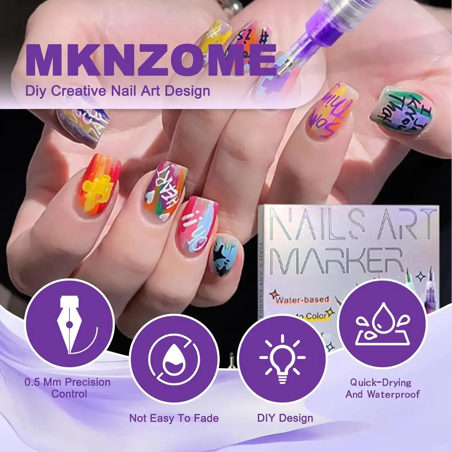 12 Colors Nail Art Markers 0.5mm Fine Tip Water-Based Quick Dry Nail Graffiti Pens for DIY Nail Art Design