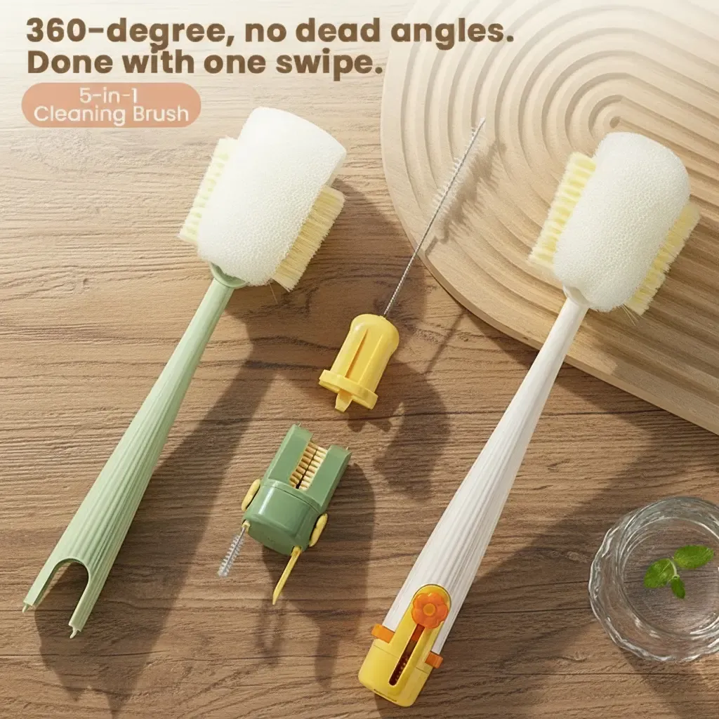 5 in 1 Multifunctional Cup Brush Set Detachable Cleaning Brush for Bottles and Straws
