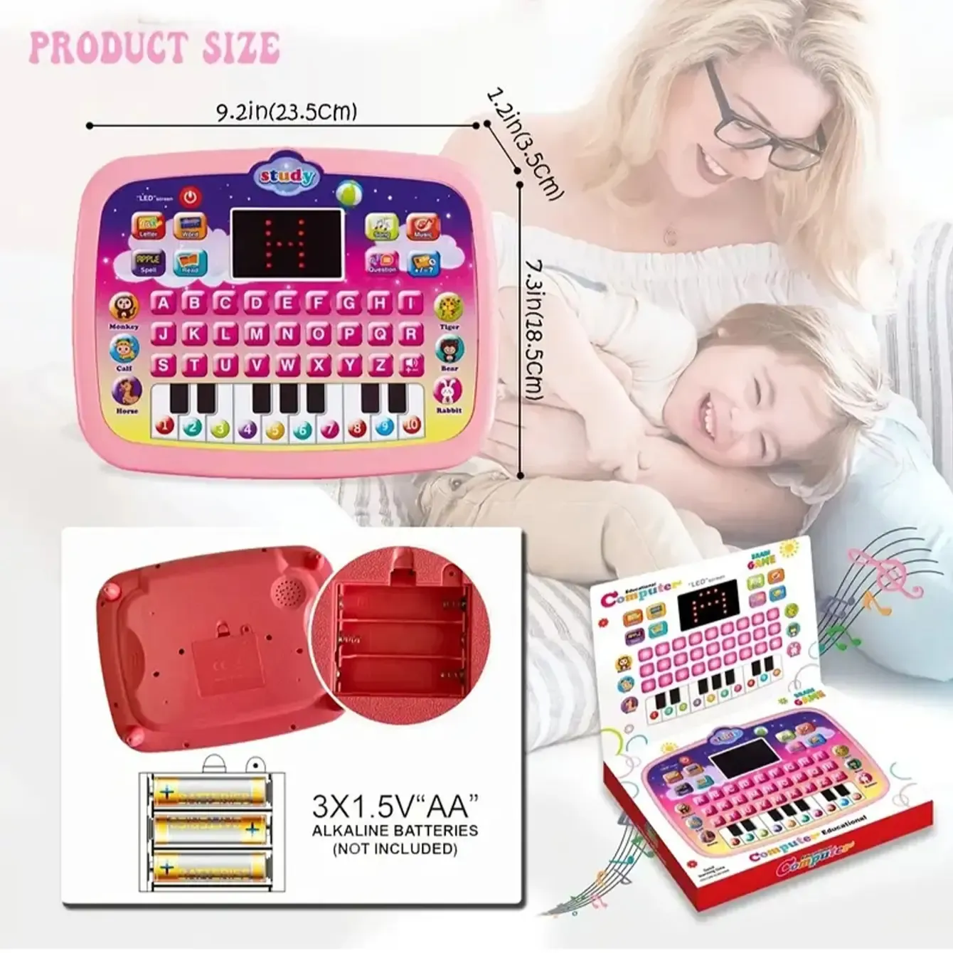 Kids Early Education Learning Tablet with LED Screen and Piano Keyboard