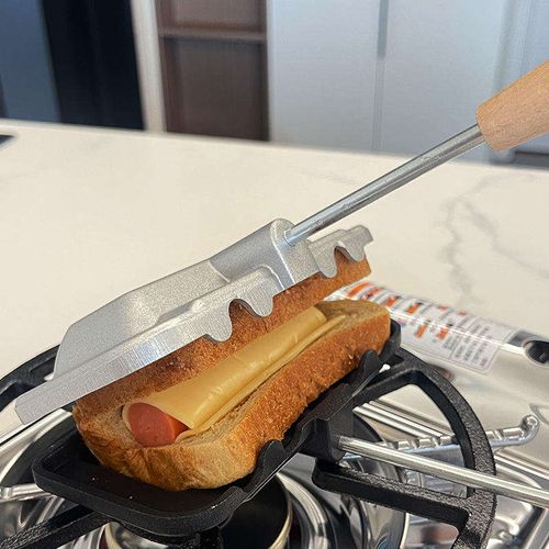 Portable Sandwich Press with Wooden Handle for Gas Cooker