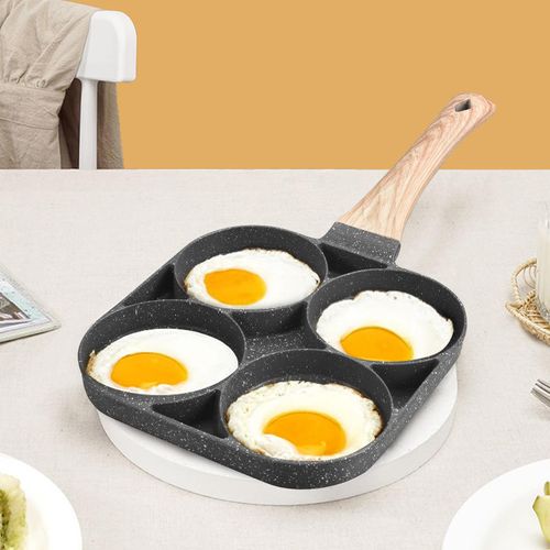 Non Stick 4 Slot Cooking Pan with Wooden Handle for Multiple Foods