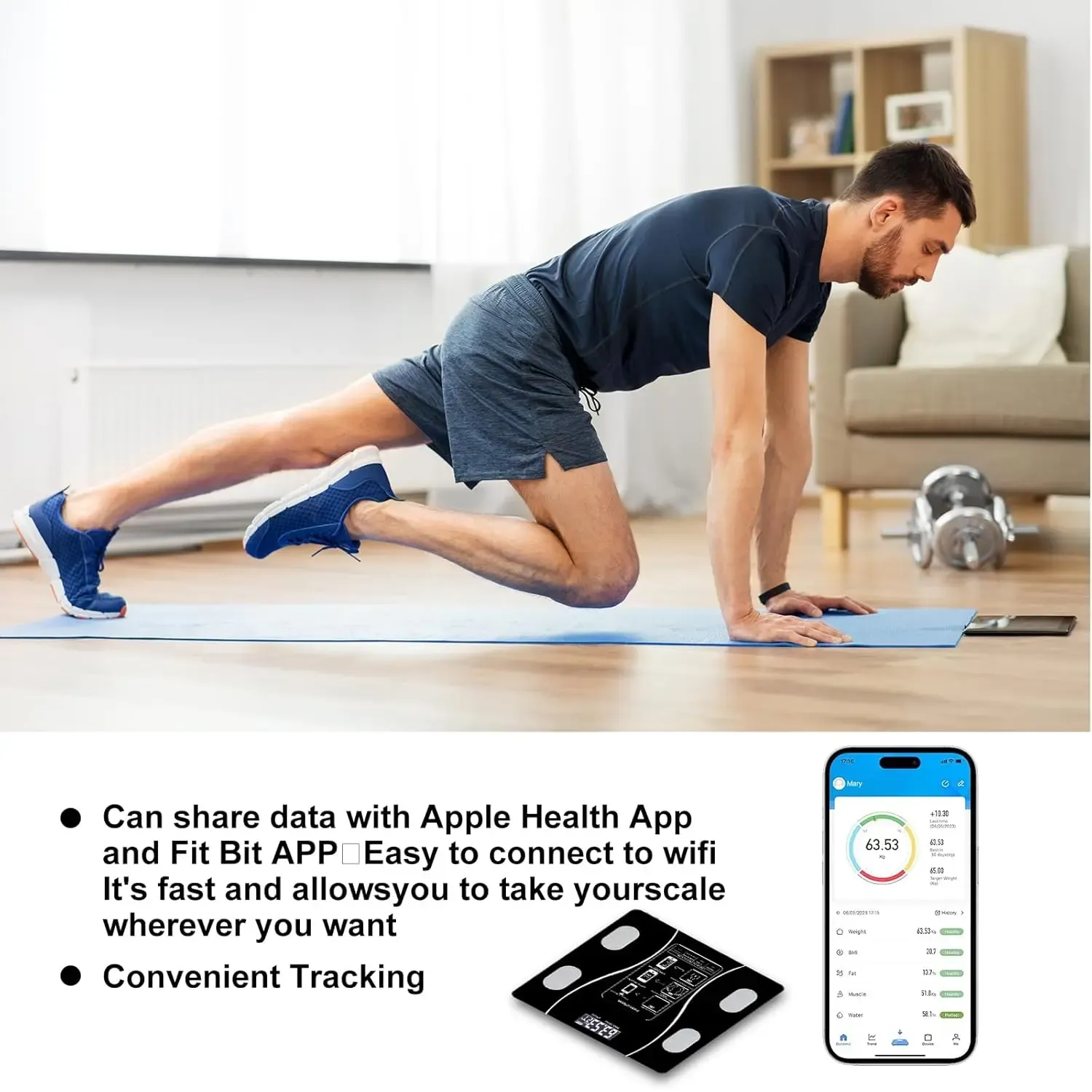 Smart Bluetooth Body Fat Scale with USB Charging, 180kg High Precision Body Composition Monitor for Weight, Fat, Muscle and Water Tracking, Sync with Health Apps