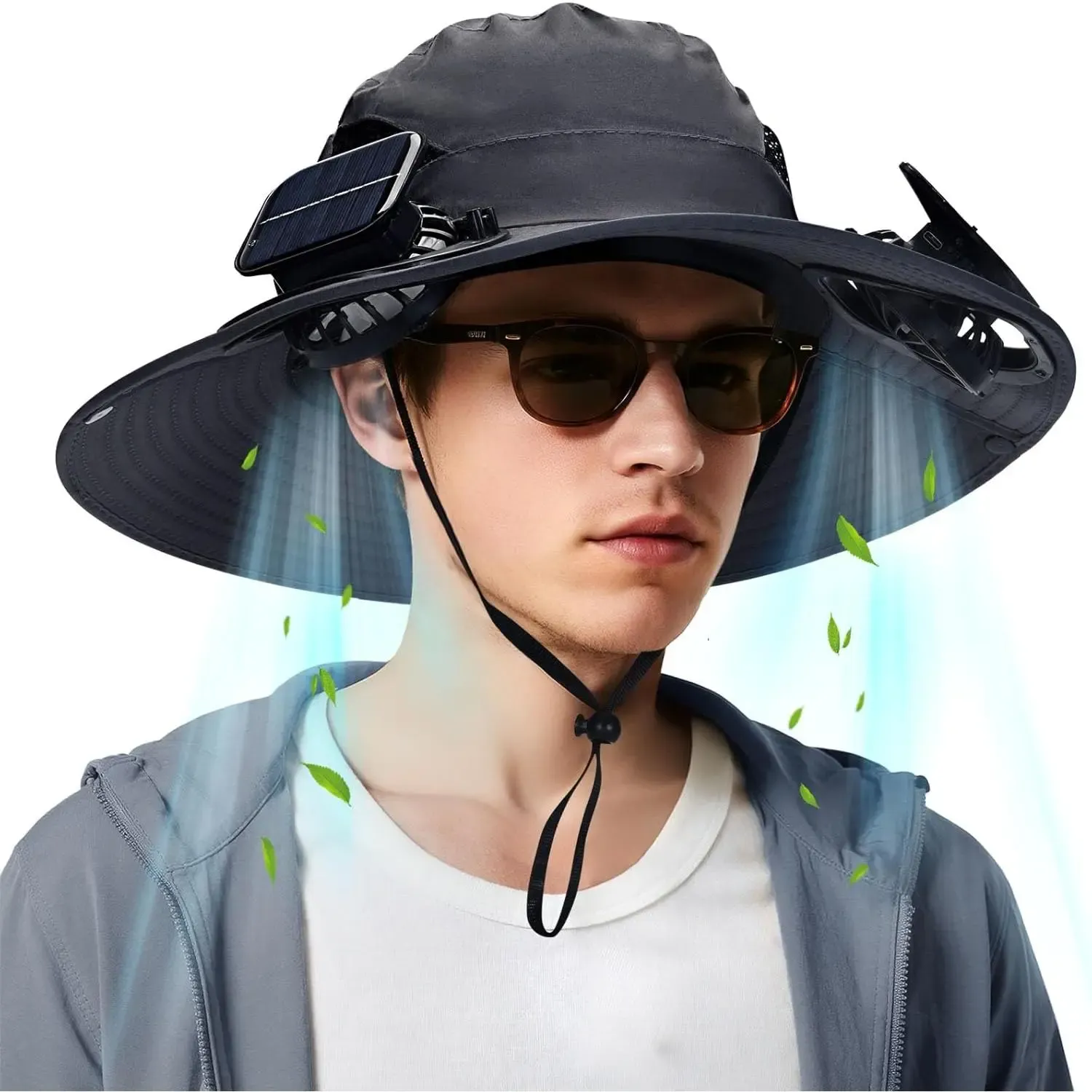 USB & Solar Rechargeable Cooling Hat with Detachable Fans for Hot Weather