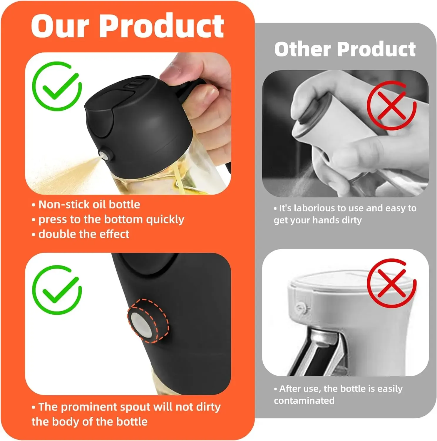 2 In 1 Oil Sprayer and Dispenser 16 Oz Glass Oil Mister for Cooking Air Fryer Salad BBQ Kitchen Gadgets