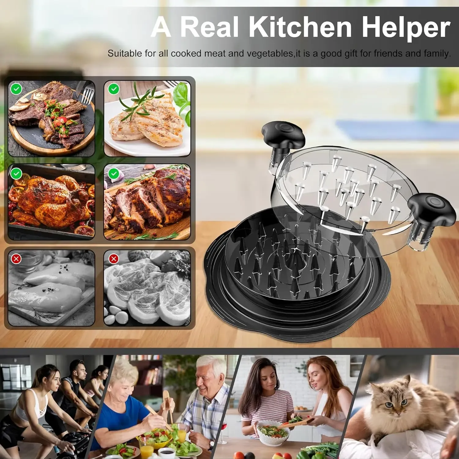 Meat Shredder Tool with Transparent Cover and Anti Slip Base for Kitchen Use