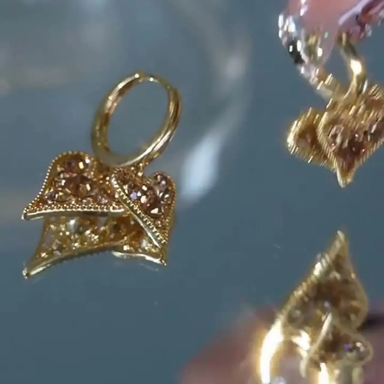 Luxury Gold Double Heart Crystal Drop Earrings for Women