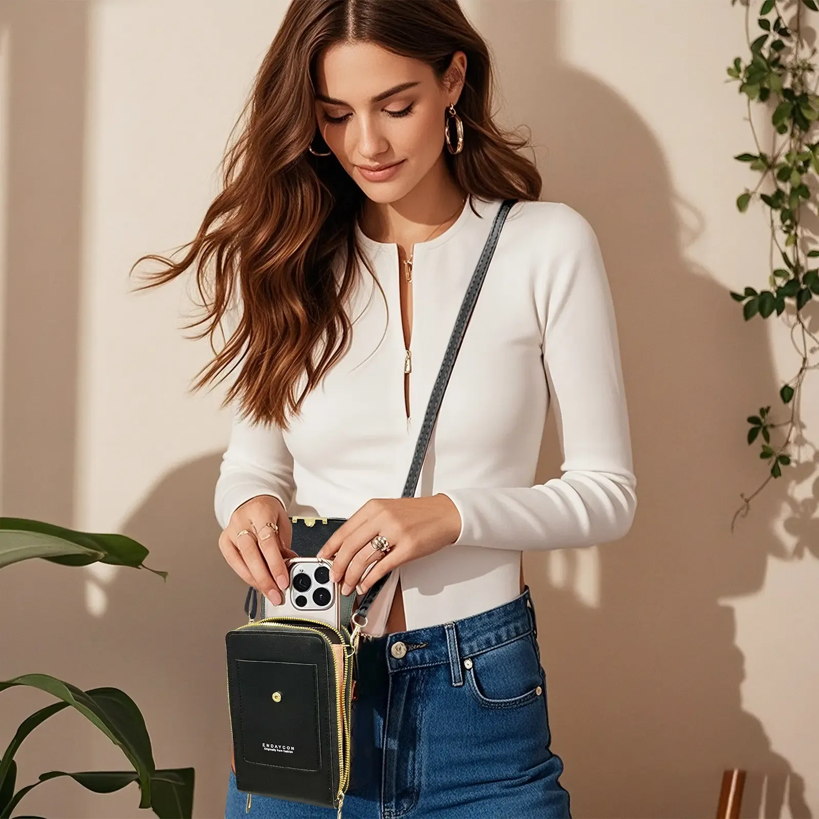 Touch Screen Womens Crossbody Phone Bag With Card Slot Casual Mini Shoulder Purse