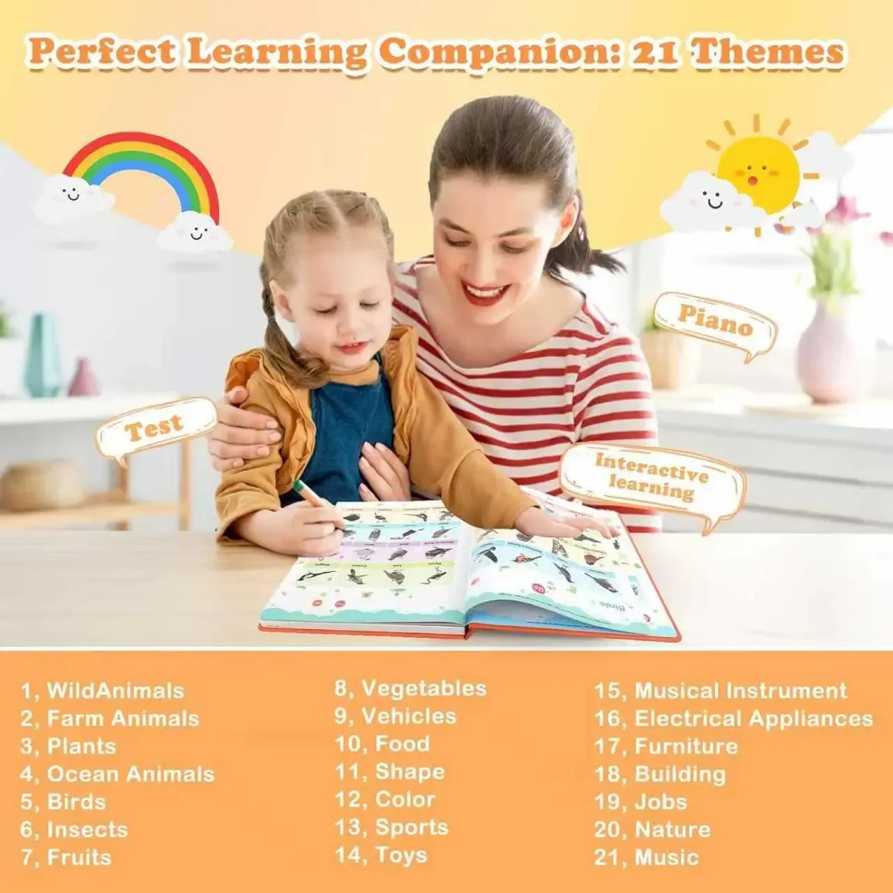 Interactive English Sound Book 21 Themes 470 Words Educational Learning Book for Children