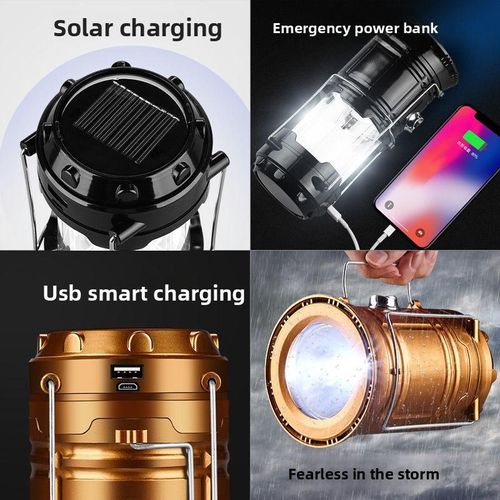 Gold Solar Rechargeable Camping Lantern - Emergency Power Bank USB Charging Waterproof Torch