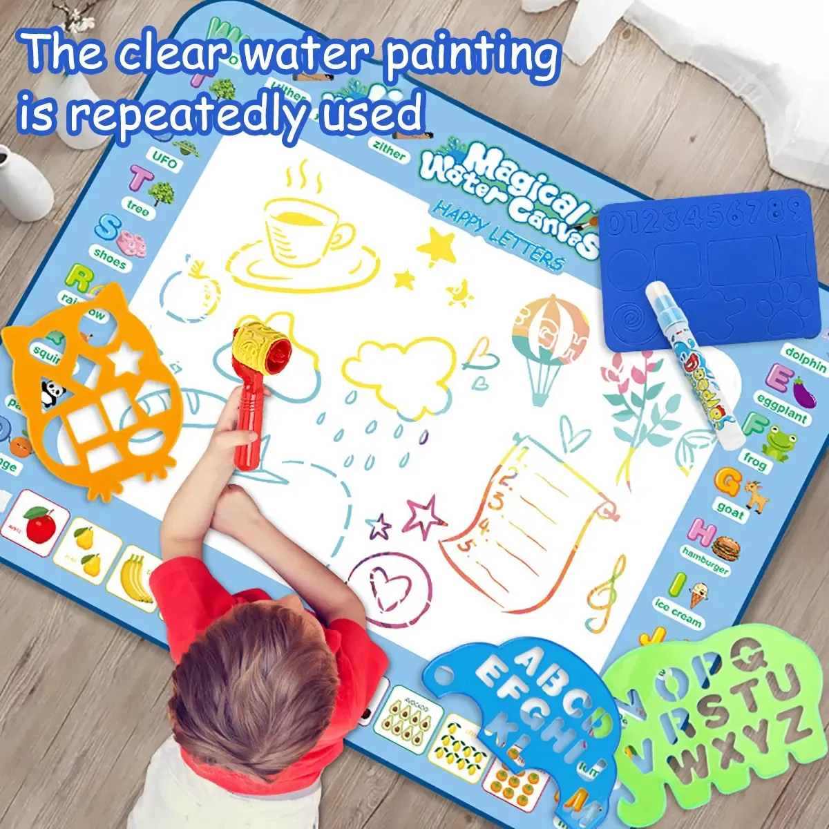 Reusable Magical Water Doodle Mat for Toddlers, Kids Aqua Drawing Pad with Water Pens