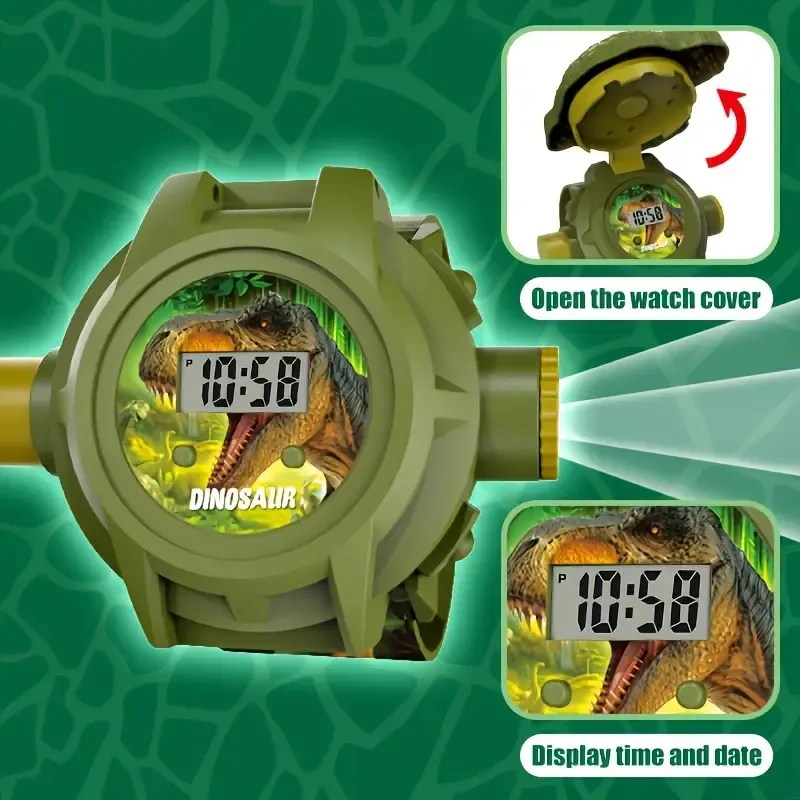 Kids Dinosaur Projector Watch 24 Images Digital Wristwatch with Adjustable Strap for Children Age 3+