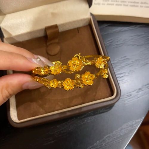 Lucky Gold Plum Blossom Bracelet | Double Layer Adjustable Bangle for Gifting & Daily Wear