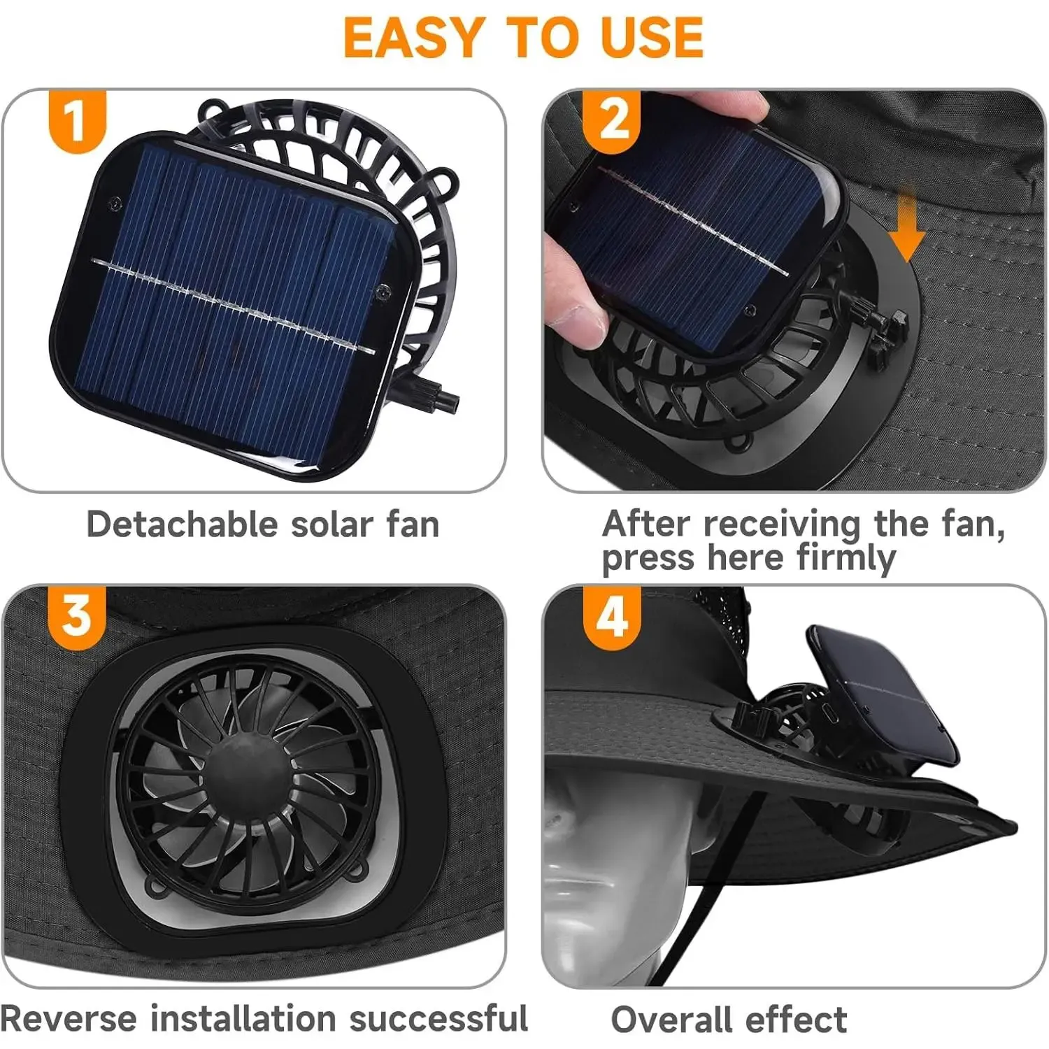 USB & Solar Rechargeable Cooling Hat with Detachable Fans for Hot Weather