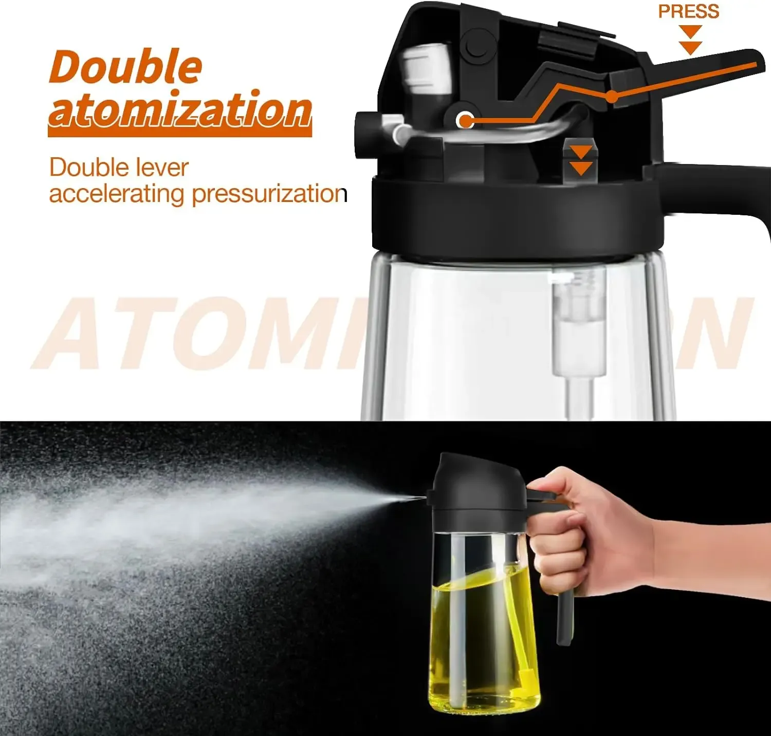 2 In 1 Oil Sprayer and Dispenser 16 Oz Glass Oil Mister for Cooking Air Fryer Salad BBQ Kitchen Gadgets