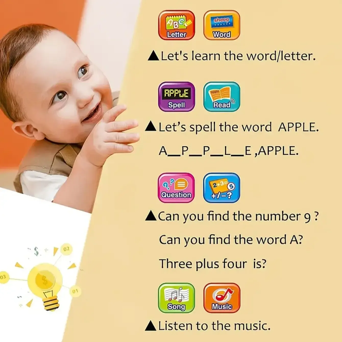 Kids Early Education Learning Tablet with LED Screen and Piano Keyboard