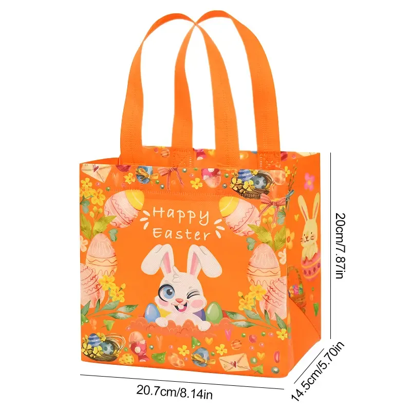 Easter Non Woven Tote Bag Reusable Easter Egg Hunt Gift Bag with Handles for Kids Party Favors