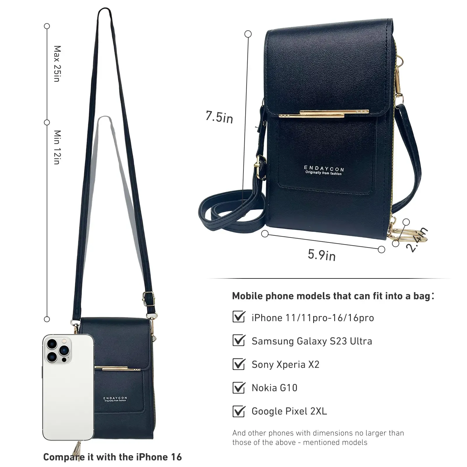 Touch Screen Womens Crossbody Phone Bag With Card Slot Casual Mini Shoulder Purse