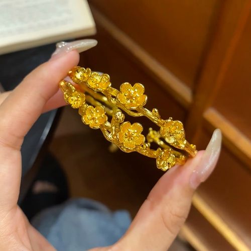 Lucky Gold Plum Blossom Bracelet | Double Layer Adjustable Bangle for Gifting & Daily Wear