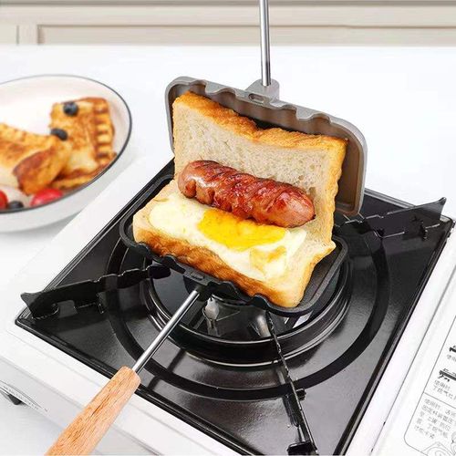 Portable Sandwich Press with Wooden Handle for Gas Cooker