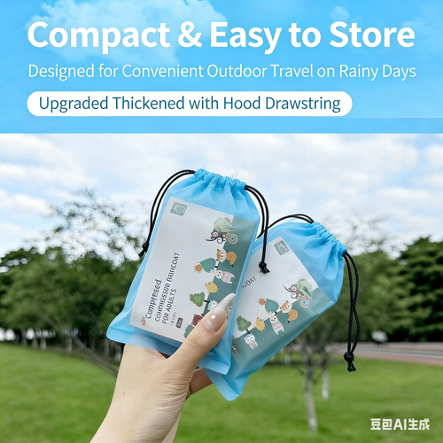 Mini Compressed Rain Poncho Reusable Easy to Carry for Hiking and TravelingBuy 1 Get 1 Free