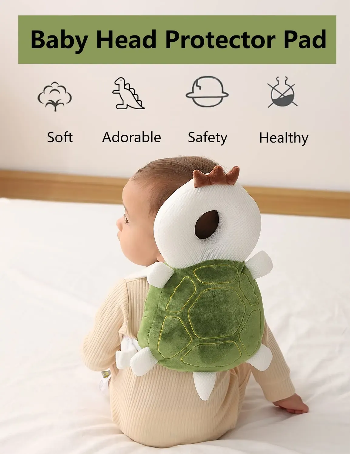 Breathable Baby Back and Head Protection Pad Turtle Design PP Cotton Filling for Fall Prevention