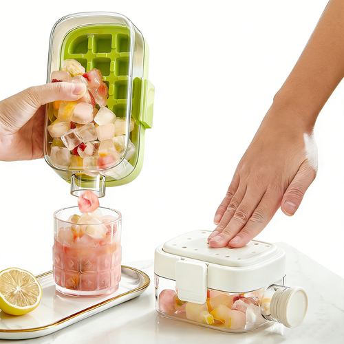 Summer Essential Ice Cube Maker Bottle with Built in Mold and Straw (Green)