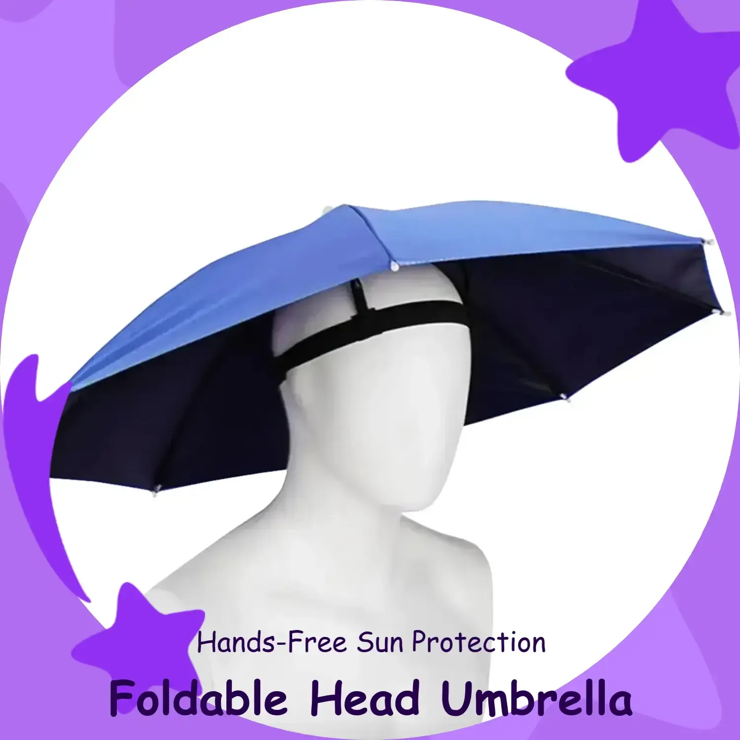 Foldable Hands Free Head Umbrella Hat UV Protection Waterproof Sun Rain Hat for Fishing Farming Outdoor Work