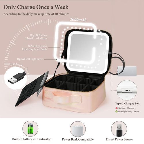 Portable Travel Makeup Bag with Detachable LED Mirror
