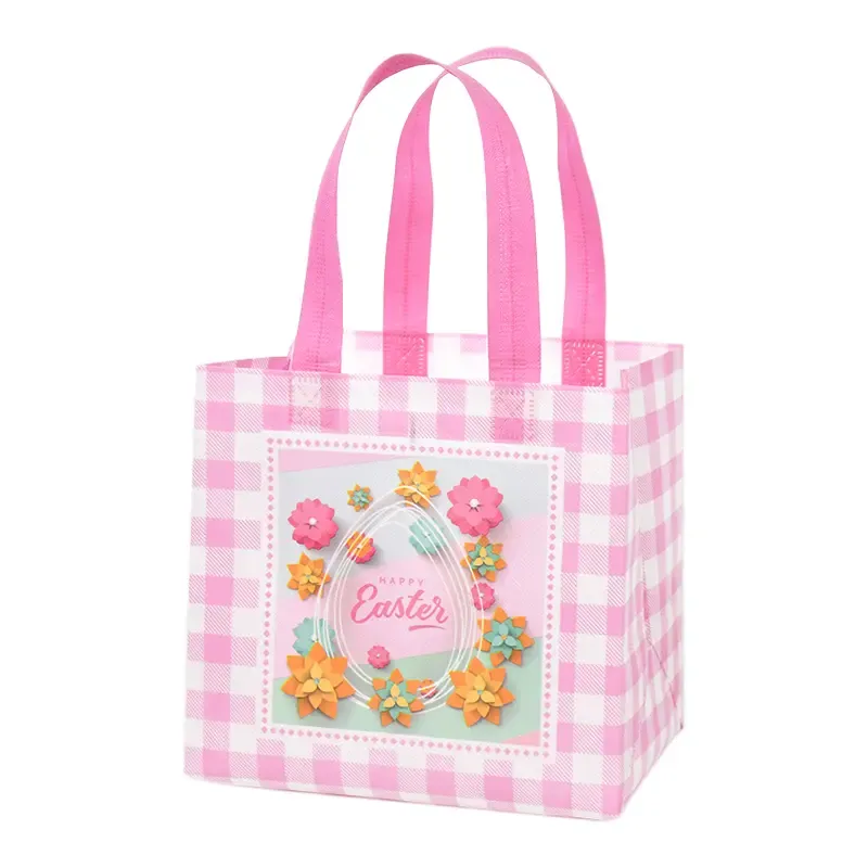 Easter Non Woven Tote Bag Reusable Easter Egg Hunt Gift Bag with Handles for Kids Party Favors