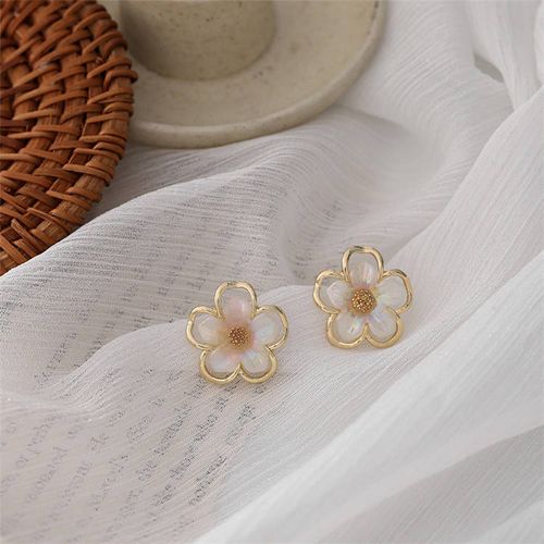 Delicate Five Petal Flower Earrings with Pearl Shell Finish