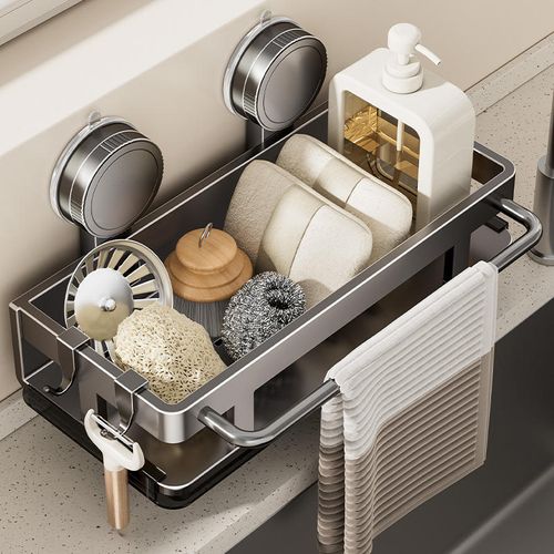 Versatile Kitchen Storage Rack Strong Suction Cup Caddy with Drainage Tray