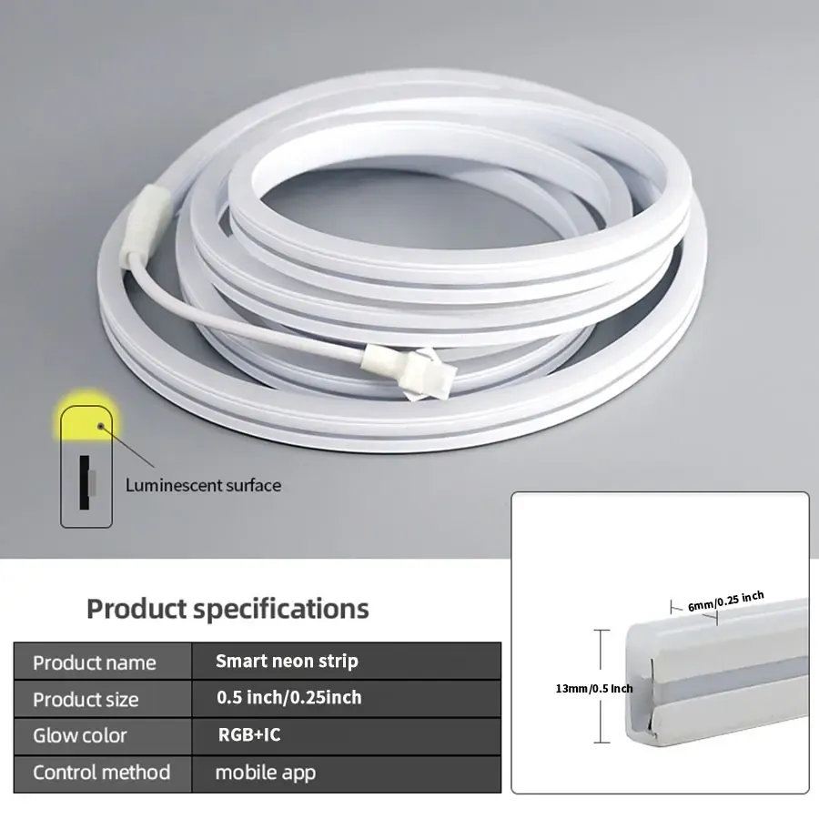 RGB LED Neon Rope Lights with App Control Music Sync Flexible Color Changing Lighting for Bedroom Living Room Party Gaming Room